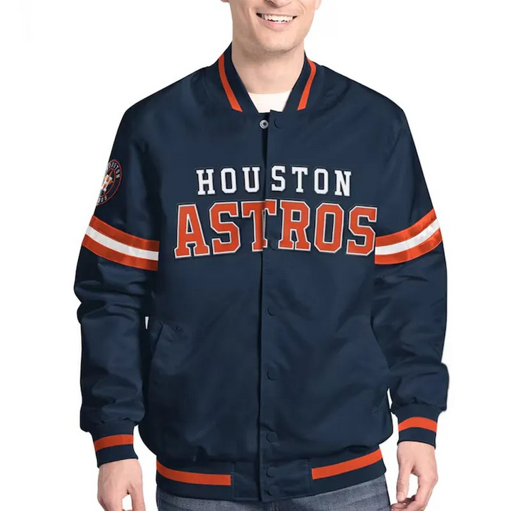 Navy blue jacket with 'Houston Astros' text on a white background