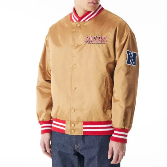 Lightweight satin jacket featuring San Francisco 49ers branding in USA