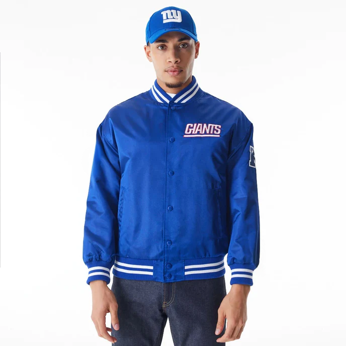 New York Giants blue satin bomber jacket for men and women in USA