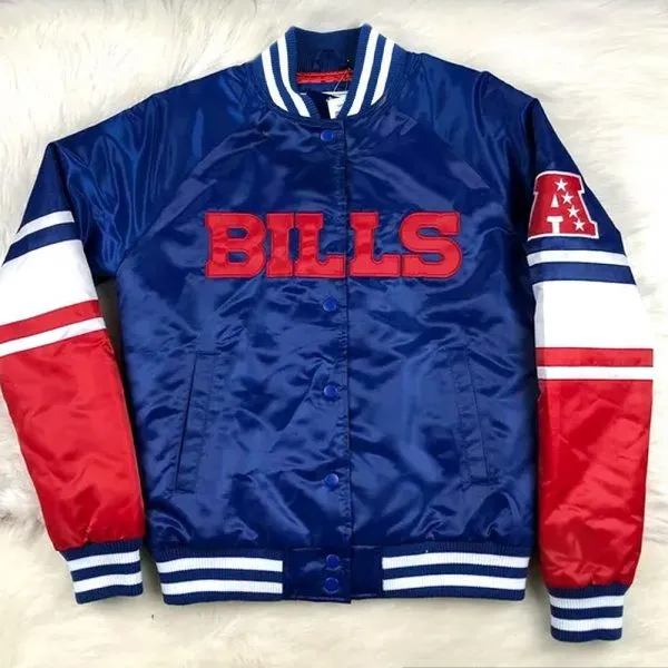 Unisex royal blue Buffalo Bills varsity jacket with logo in USA
