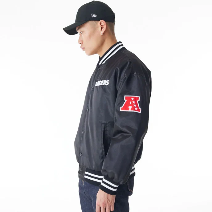 NFL Raiders black varsity satin jacket in USA