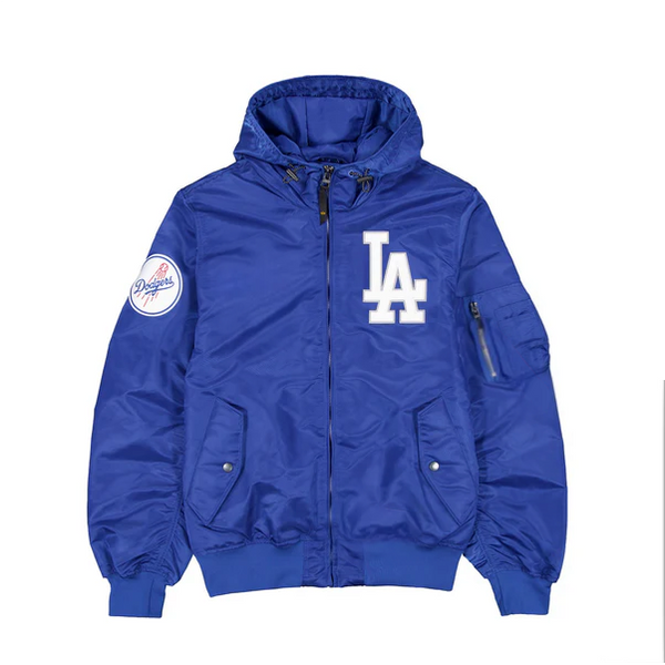 LA Dodgers Hooded Bomber Jacket Blue in USA