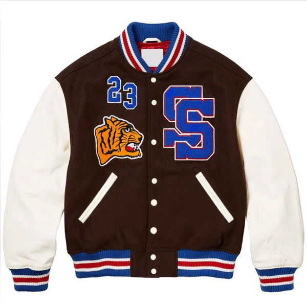 Shop Supreme Tiger Varsity Jacket | Brown Supreme Tiger Unisex Jacket