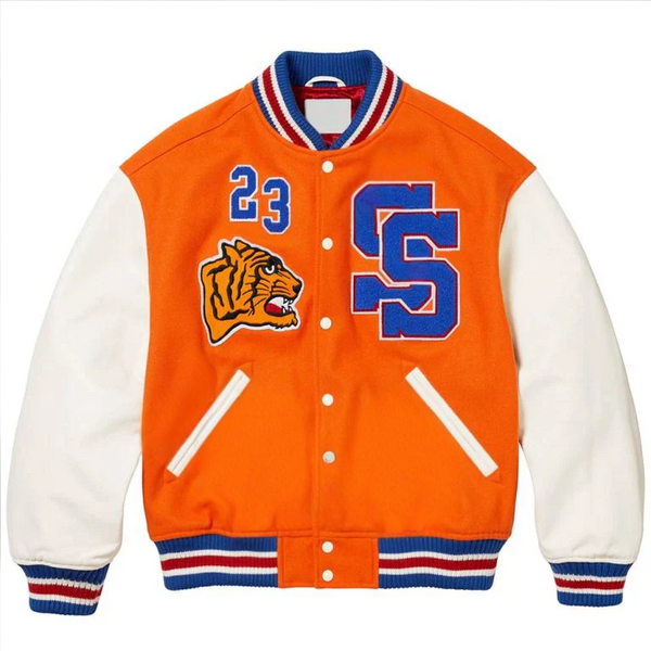 Shop Supreme Tiger Varsity Jacket | Orange Supreme Tiger Unisex Jacket