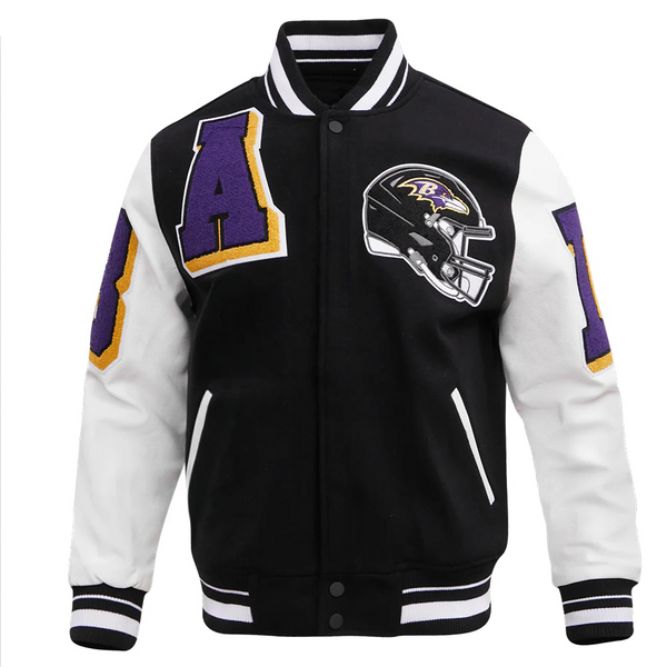 Baltimore Ravens wool and leather varsity jacket with team logo in USA