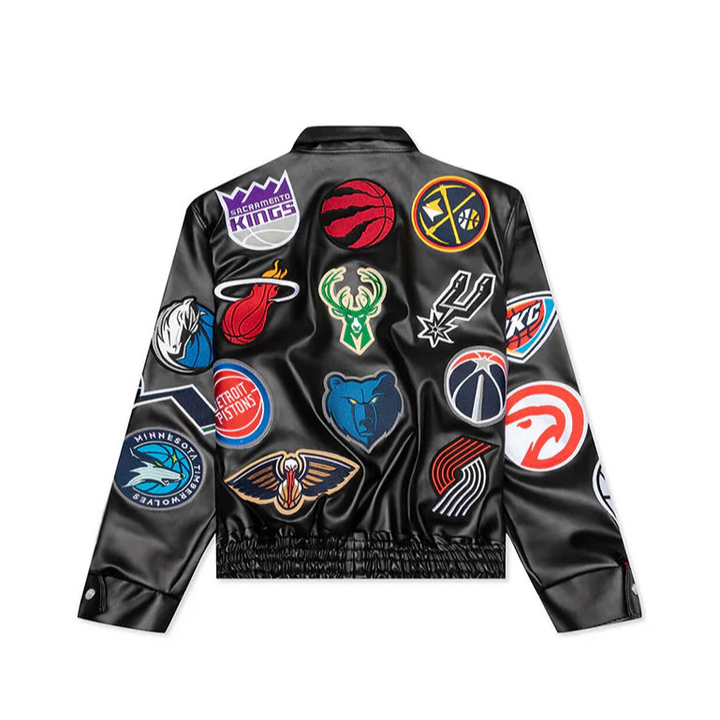 Stylish TJS NBA collage jacket with team logos in France style