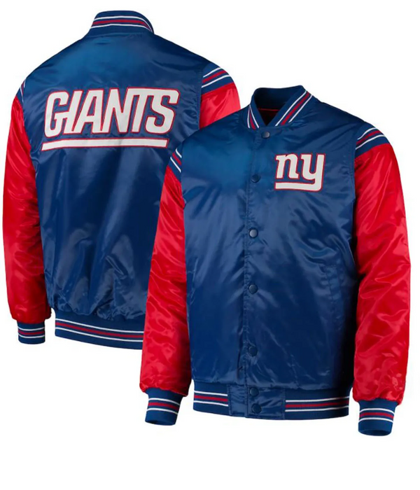 NY Giants red and blue satin bomber jacket for men and women in USA