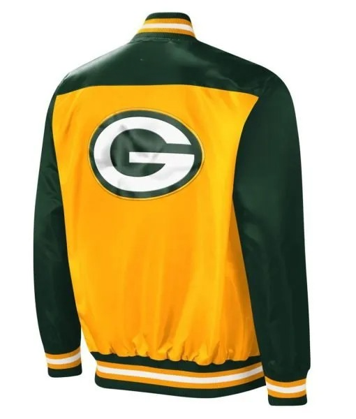 yellow and green Packers satin varsity jacket

