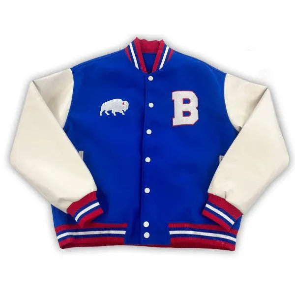 Buffalo Bills varsity jacket with wool body and leather sleeves in USA