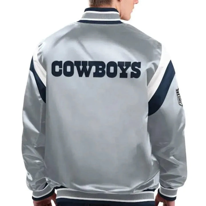Unisex NFL Dallas Cowboys satin jacket in navy and silver in American Style