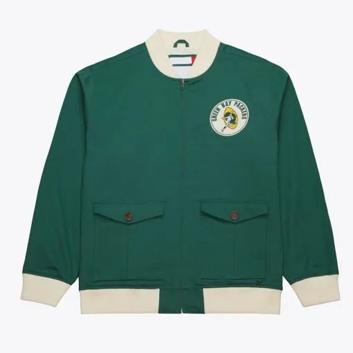 Green Bay Packers green cotton twill jacket front view

