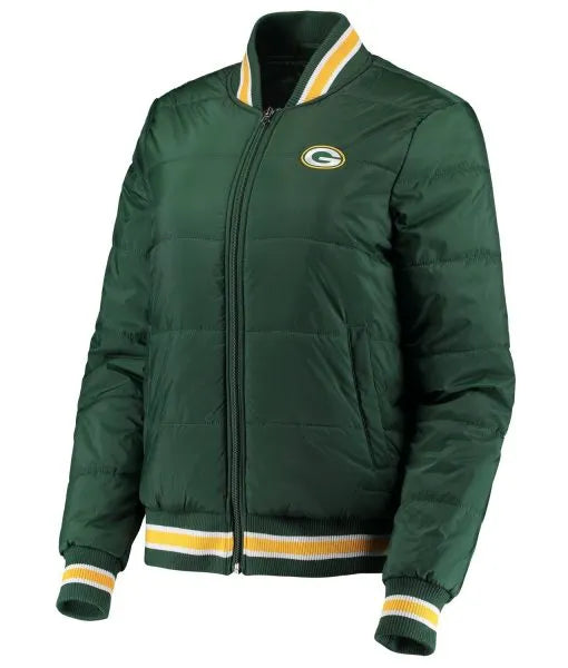 Puffer-style Packers jacket with zip closure and team logo

