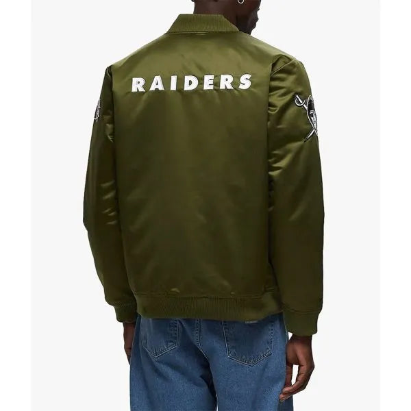 Quilted Raiders varsity green outerwear

