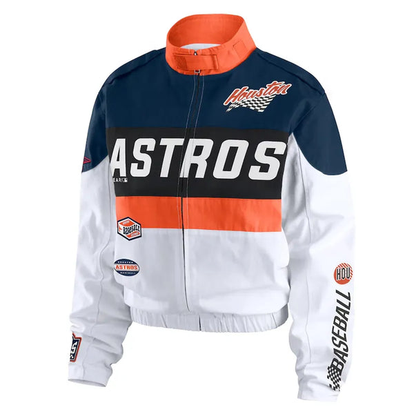 Baseball jacket with Houston Astros branding on a white background