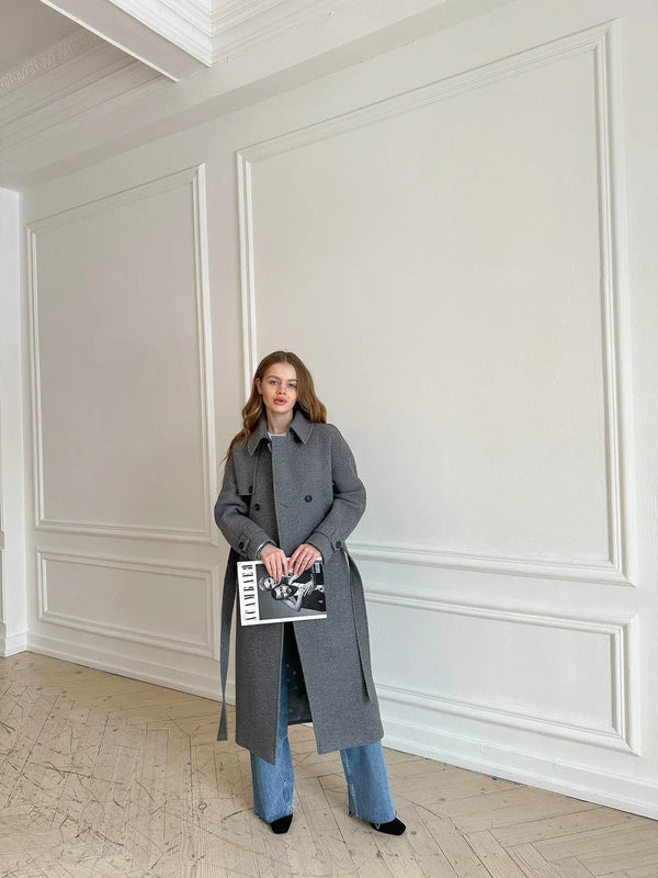 Buy Gray wool trench coat