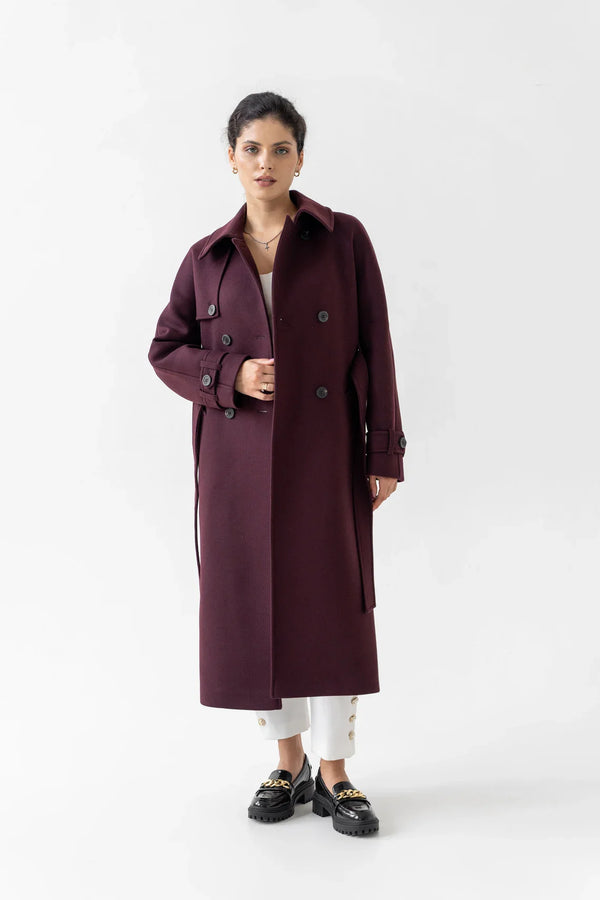 Buy Wine red maroon wool coat