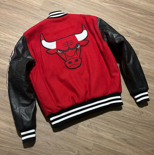 Personalized black leather varsity jacket with football theme in American Style