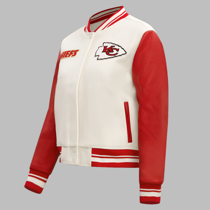 Classic Kansas City Chiefs wool varsity jacket with ribbed trim in USA