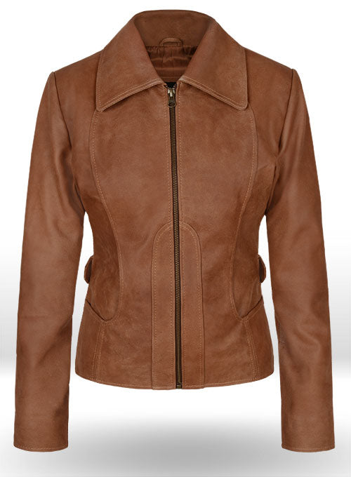 Brown leather jacket on a white background