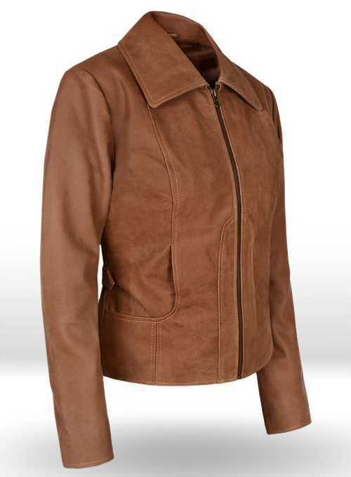 Brown leather jacket on a white background