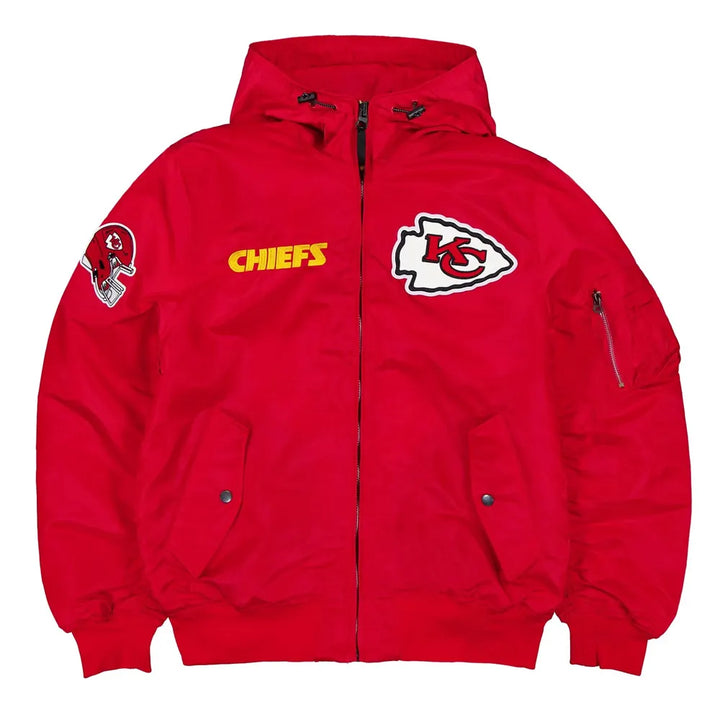 NFL satin jacket for unisex Kansas City Chiefs fans in red and gold in USA