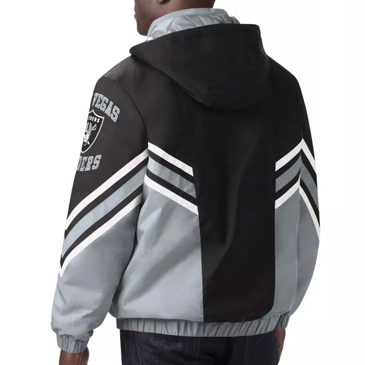 Warm hooded outerwear featuring Las Vegas Raiders design in USA