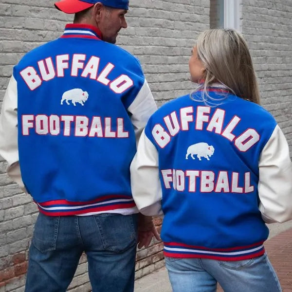Back View High-quality Buffalo Bills varsity jacket for fans and collectors in USA