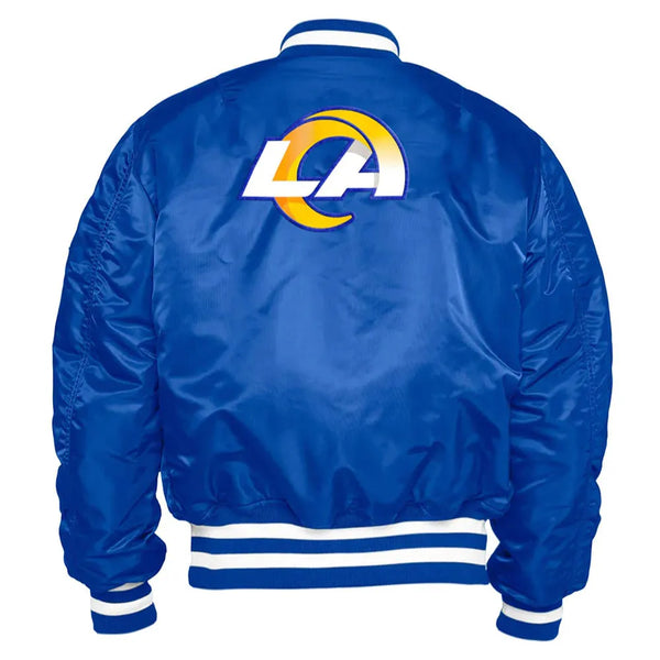 NFL LA Rams royal blue bomber satin jacket for men and women in USA