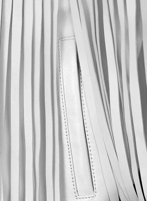 Mia Sarapochiello leather jacket with fringes in USA market