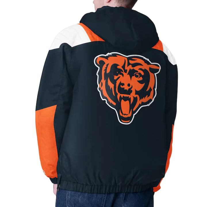 Navy and orange Chicago Bears pullover with front zip in USA