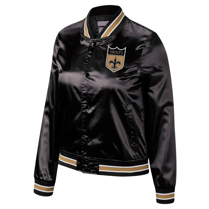 Black and gold satin jacket for New Orleans Saints fans in USA
