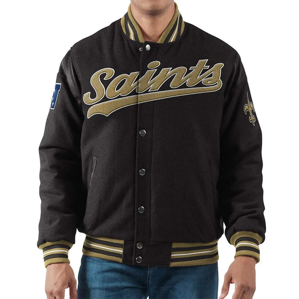 Front View NFL New Orleans Saints Wool Jacket Men and Women in USA