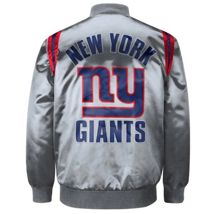 Stylish New York Giants satin jacket featuring embroidered team branding in USA