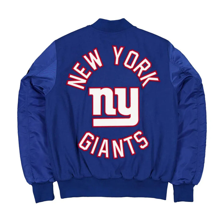 Stylish New York Giants varsity jacket featuring embroidered team branding in USA