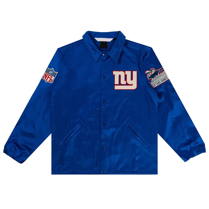 Blue jacket with NFL logos on a white background
