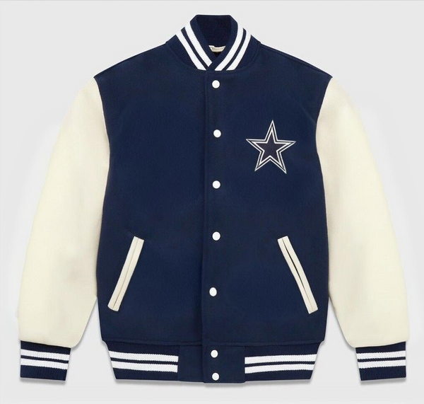Front View  Dallas Cowboys Men's Varsity Leather Jacket in USA