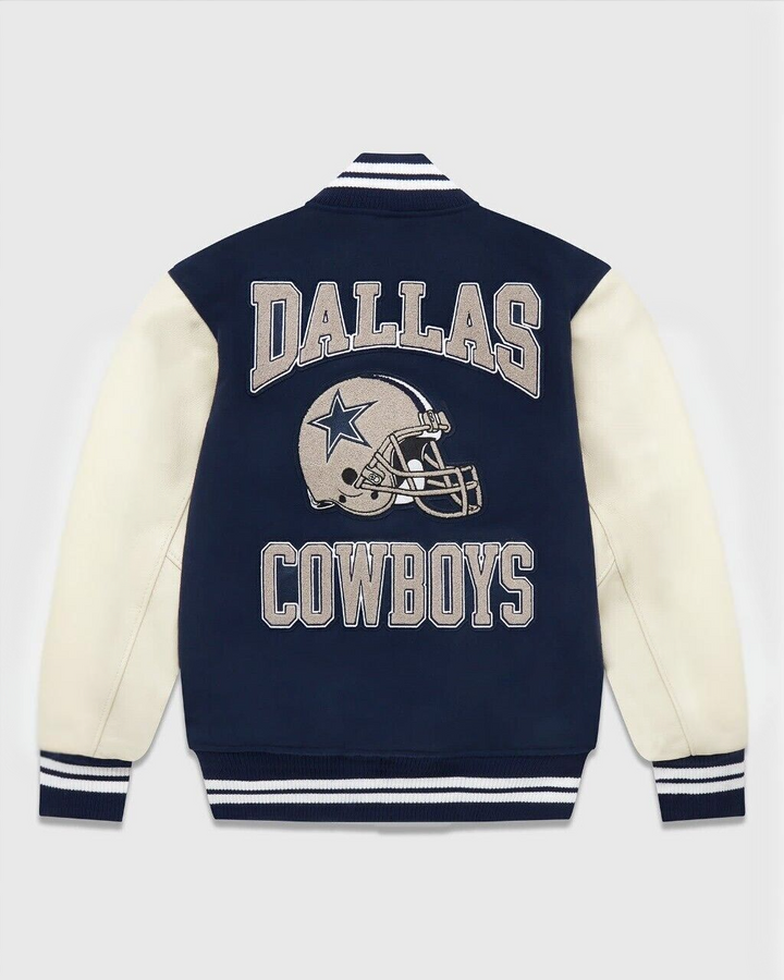 Back View Front View  Dallas Cowboys Men's Varsity Leather Jacket in USA