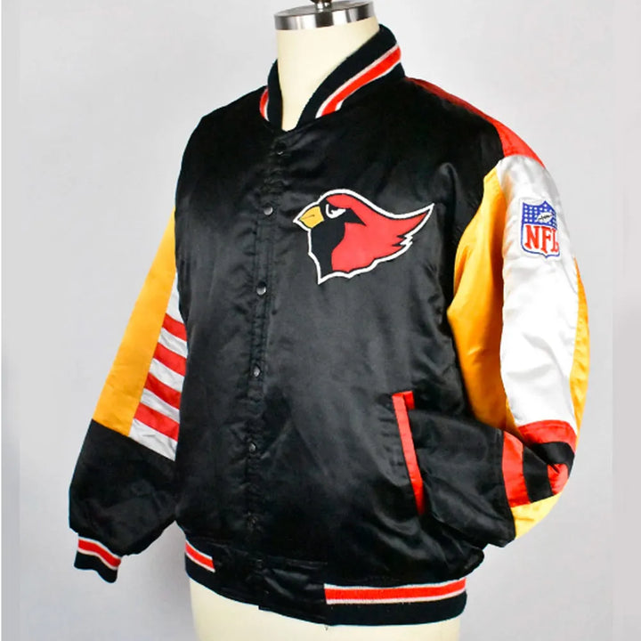 Shiny varsity jacket featuring Arizona Cardinals branding in United State Market