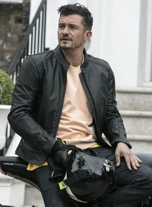 Sleek and Cool: Orlando Bloom Leather Jacket in American market