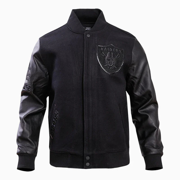 Las Vegas Raiders varsity jacket with official team logo in USA
