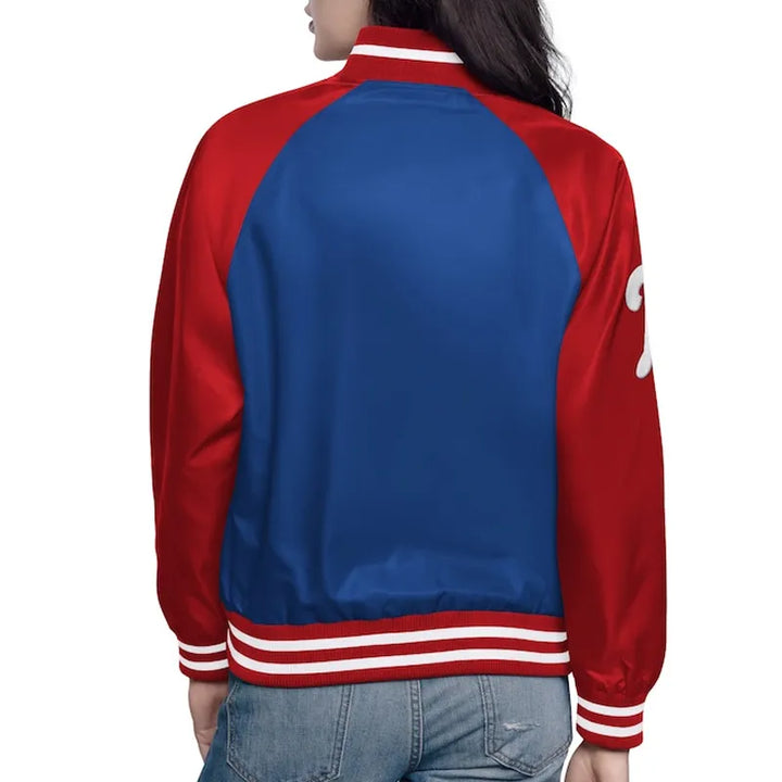 Home Run Phillies varsity jacket with snap-tab closure

