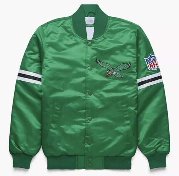 Front View NFL Philadelphia Eagles Satin Jacket Men and Women in USA