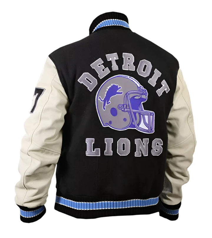 Men's classic NFL varsity jacket in Detroit Lions team colors in USA