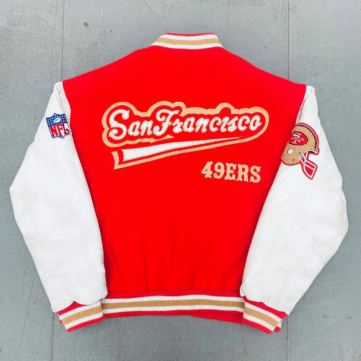 Unisex NFL San Francisco 49ers 1990 varsity jacket in red and gold in USA