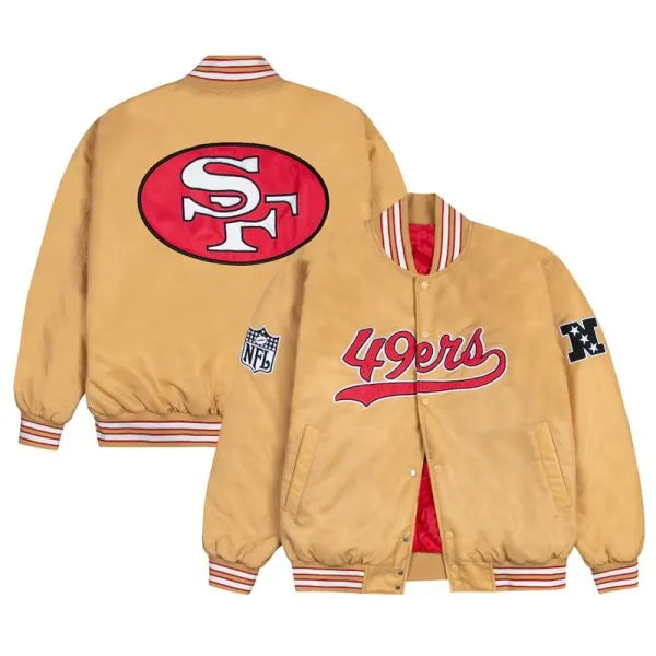 Buy San Francisco 49ers Red and White Rib Bomber Gold Jacket