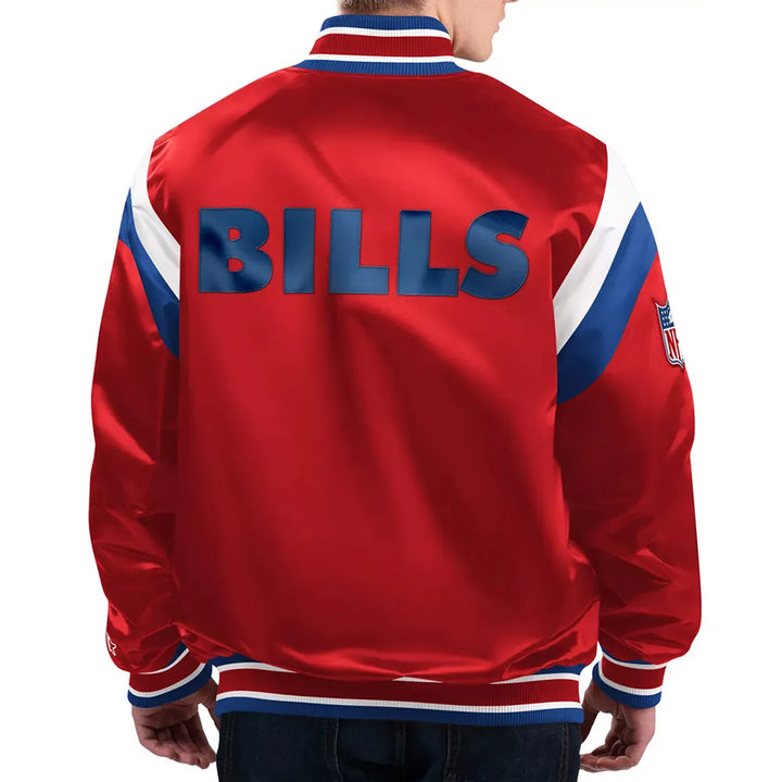 Stylish Buffalo Bills satin jacket featuring embroidered team branding in USA