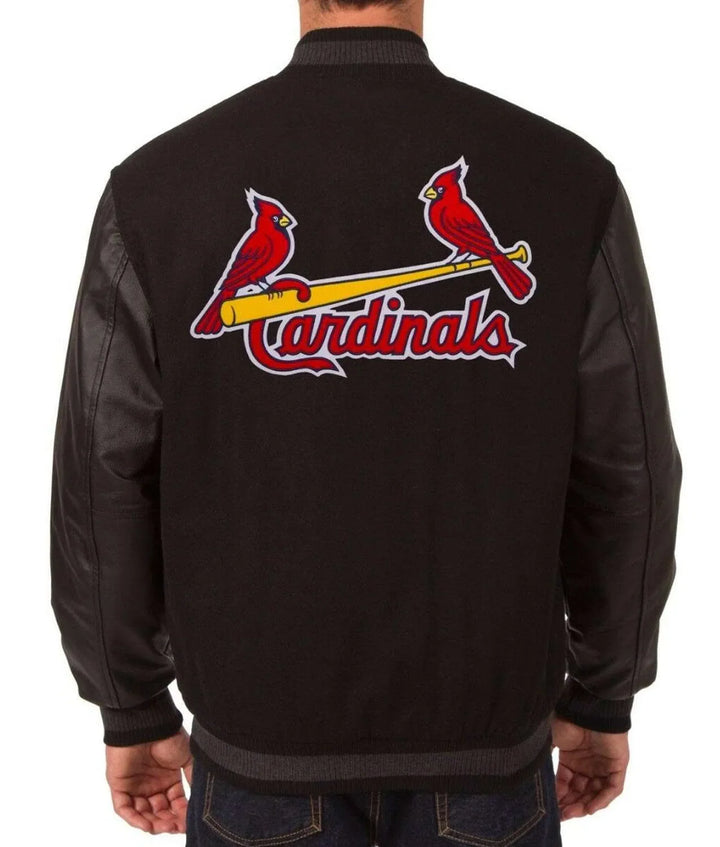 Cardinals varsity jacket with leather sleeves

