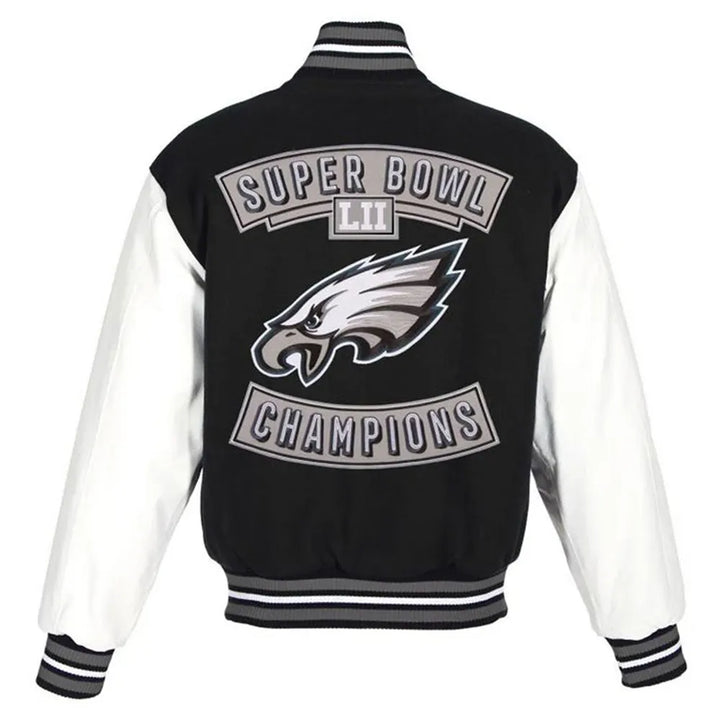 NFL champions varsity jacket in black wool and leather

