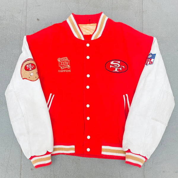 San Francisco 49ers 1990 varsity jacket for men and women with team logo in USA