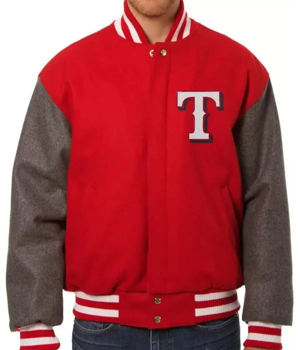 Buy Varsity Texas Rangers Gray and Red Wool Jacket